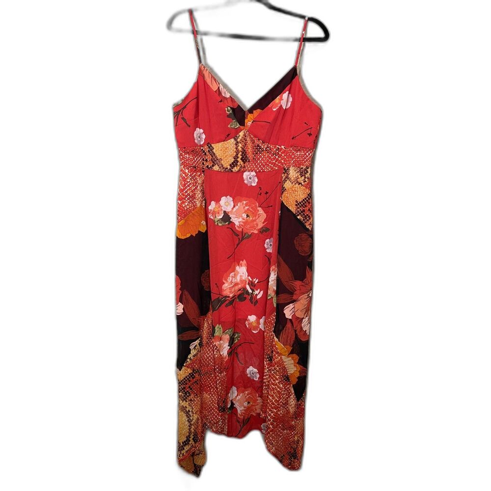 GUESS Mixed-Print Handkerchief Hem Midi Dress, Size Large